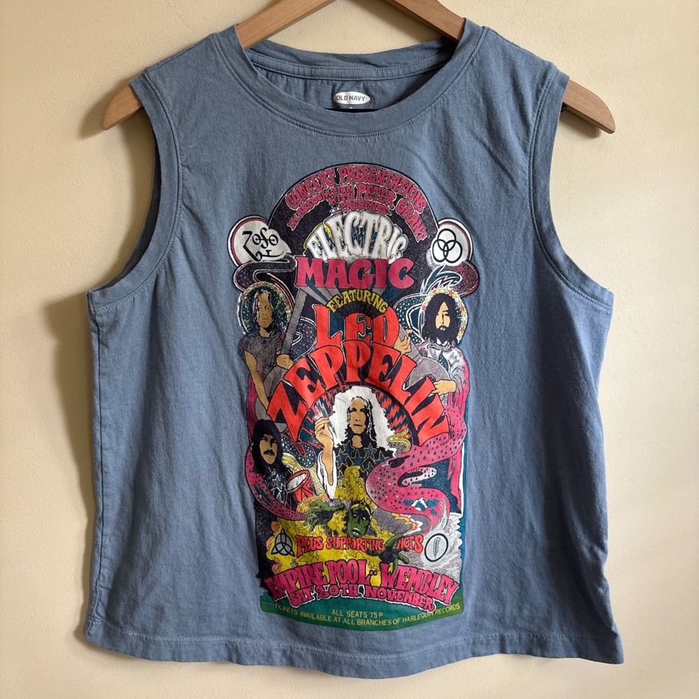 Old Navy Led Zeppelin Electric Magic Graphic Muscle Tank Top Blue Medium
